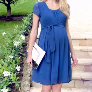Seraphine Blue Pleated Maternity & Nursing Dress